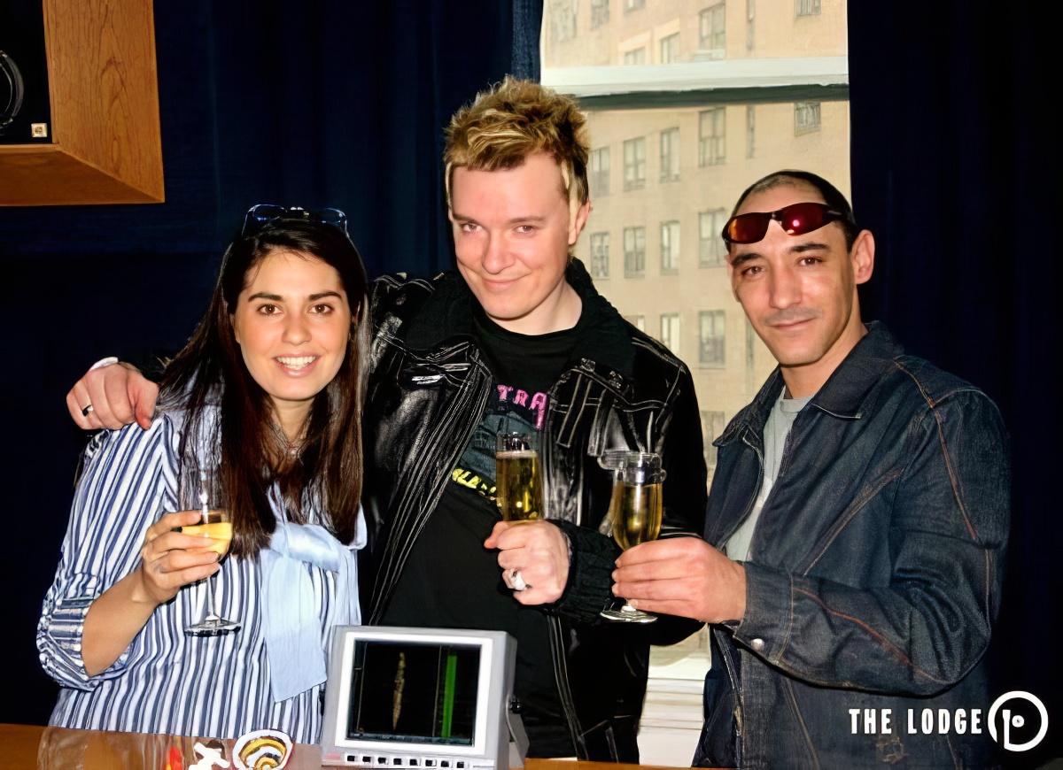 Emily Lazar, Mr. H & Neil McLellan after Always Outnumbered Never Outgunned mastering was done (2004)